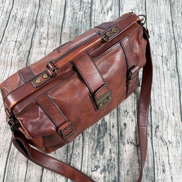 Fossil Lineage Framed Doctor/Lawyer Gladstone Bag – Cognac Brown Genuine Leather - Picture 16 of 16